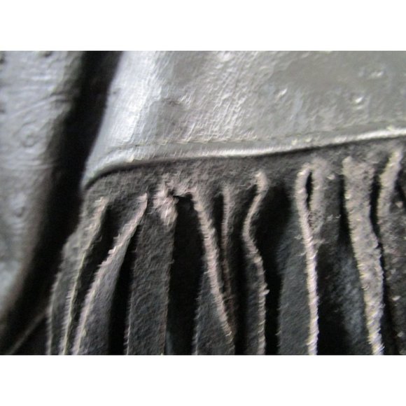 Suede Fringed Ostrich Print Leather Vintage Ladies M Jacket Broad Shoulder GUC - Picture 14 of 16